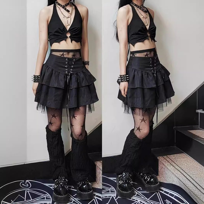 Millennial Girl Lace-Up Puffy Skirt Women'S Dark High Waist Short Slim Cake Skirt - Image 2