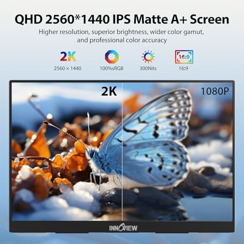 InnoView 18.5 Inch 280Hz Portable Gaming Monitor,2K QHD 100% sRGB Portable Monitor Gameplus HDR FreeSync Laptop Monitors,Portable Screen for PC Phone Game Console - Image 3