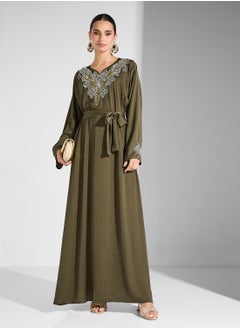 hayas closet Embellished Jalabiya with Belt  - Image 1