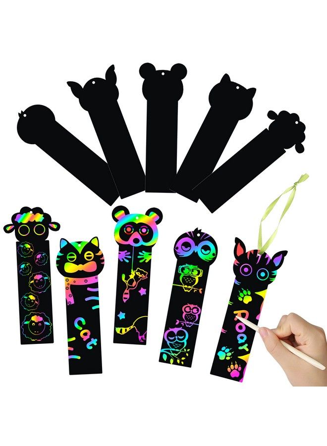 MALLMALL6 70Pcs Animal Scratch Bookmarks Rainbow Scratch Diy Hang Tags Party Favors Theme Birthday Party Classroom School Supplies Decorations Crafts Kit For Kids - Image 2