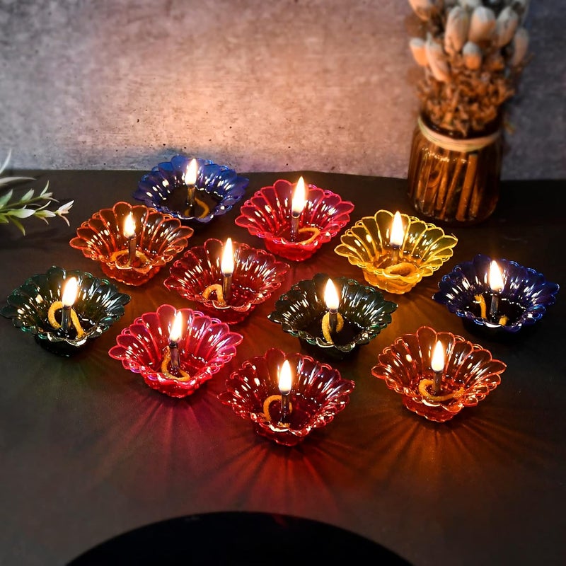 Ascension 12 Designer Reflextion Reusable Flower Diya Deepak Colourful Reflection Diya Sai Diya Deepak Sairam Deepak Decorative Dussehra Diwali Deepak Oil Diye for Decoration Design4 - Image 1