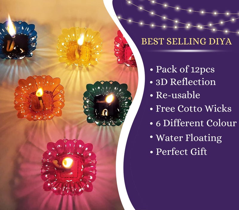 Ascension 12 Designer Reflextion Reusable Flower Diya Deepak Colourful Reflection Diya Sai Diya Deepak Sairam Deepak Decorative Dussehra Diwali Deepak Oil Diye for Decoration Design4 - Image 2