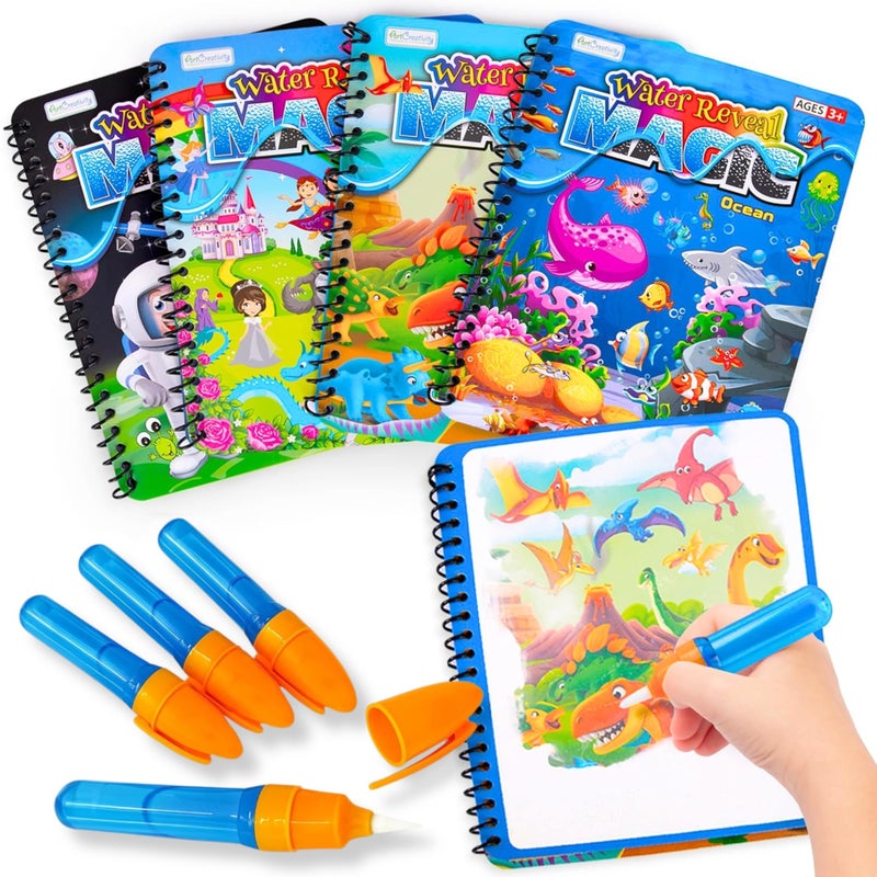 ArtCreativity 4 Pack Magic Water Coloring Books for Toddlers Reusable Magic Water Pen Coloring Books for Kids Mess Free Water Art Book for Toddlers Travel Activity Toys NoMess Coloring - Image 2