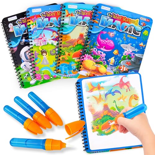 ArtCreativity 4 Pack Magic Water Coloring Books for Toddlers Reusable Magic Water Pen Coloring Books for Kids Mess Free Water Art Book for Toddlers Travel Activity Toys NoMess Coloring - Image 1