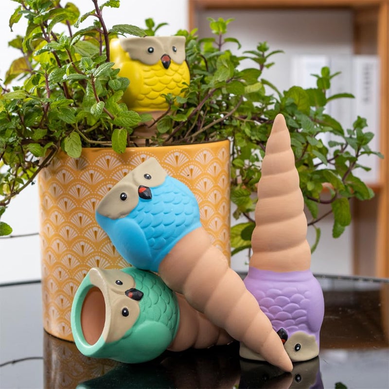 CZWL&HG 4 Pack Terracotta Watering Spikes, Vacation Self-Watering Planters Devices - Continuous Moisture with Slow Release Watering System - Perfect for Indoor Outdoor Plants (Owl Shape) - Image 1
