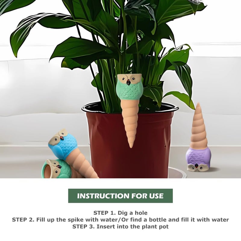 CZWL&HG 4 Pack Terracotta Watering Spikes, Vacation Self-Watering Planters Devices - Continuous Moisture with Slow Release Watering System - Perfect for Indoor Outdoor Plants (Owl Shape) - Image 3