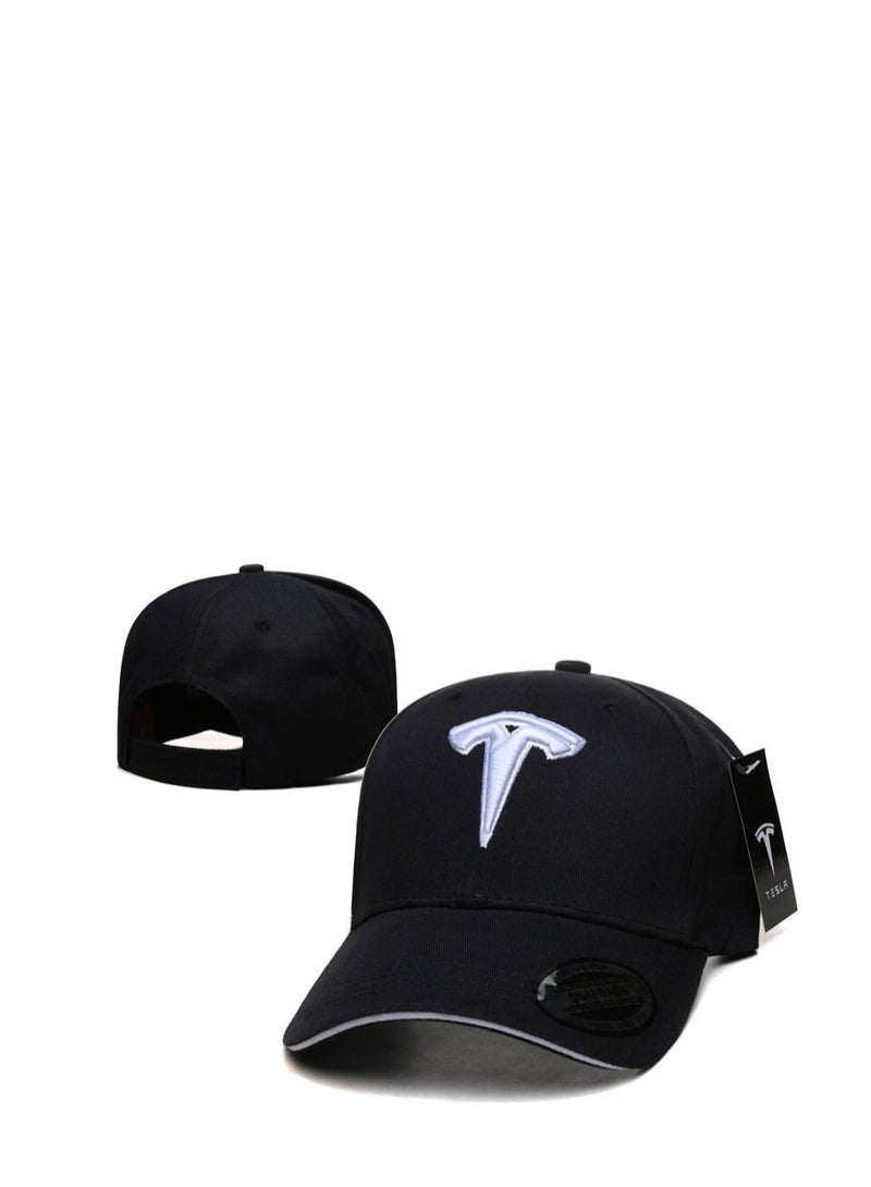 Tesla Black Cap: White Logo Design