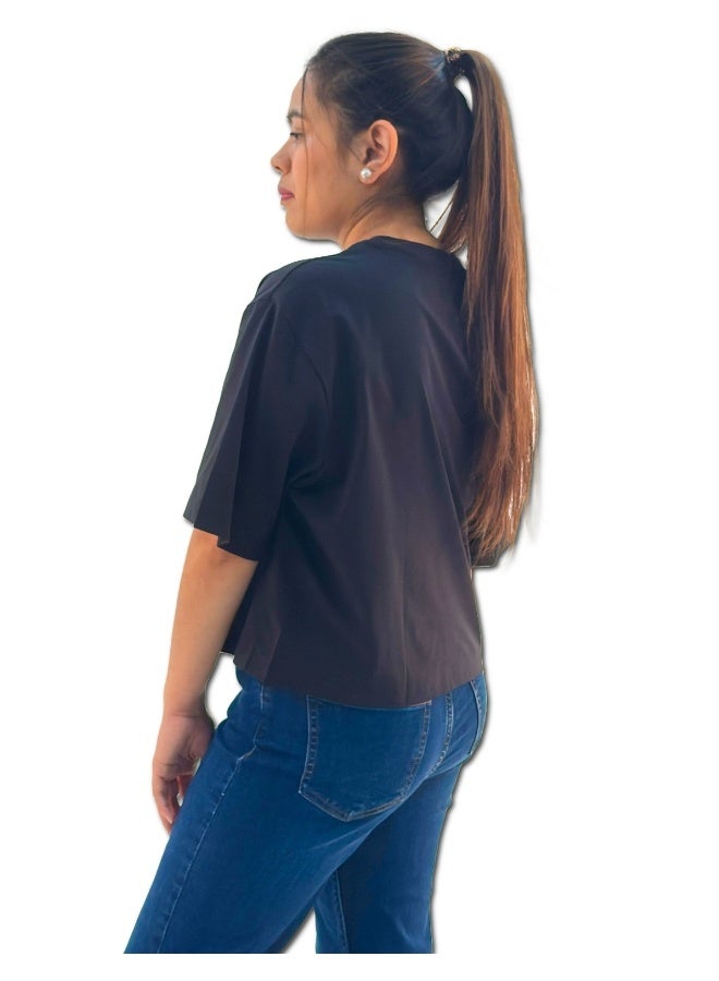 JOANNA JOANNA 193297 Women's Oversized Crew Neck Short Sleeve T-Shirt - Black  - Image 2