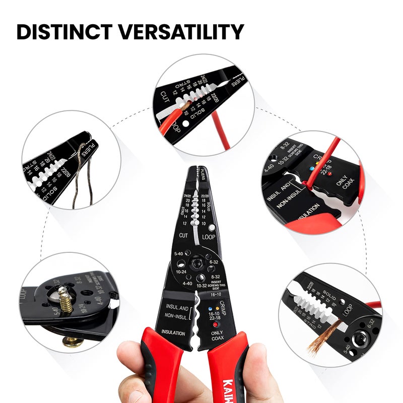 KAIWEETS Wire Stripper 10-22 AWG Wire Splicer Cable Stripper Multipurpose Wire Stripping Tool Electrical Wire Pliers with Screw Cutter - Image 2