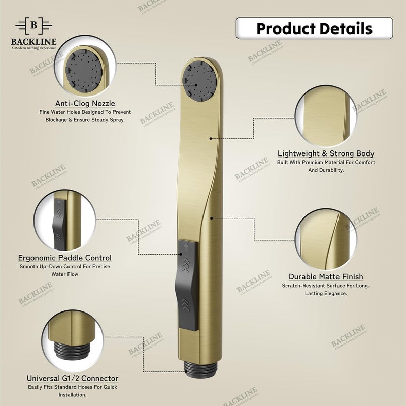 B BACKLINE Backline Water Saving Jet Spray for Toilet | Health Faucet for Toilets | ABS Hand Gun | Bathroom Bidet Spray (Brushed Gold - Gun Only) - Image 2