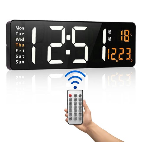 SEVENSPACE Digital Alarm Clock Wall Table Clock Large Display162 Inch Large LED Digital Clock with Remote ControlAutomatic Brightness Dimmer Big Clock with Date Week Temperature