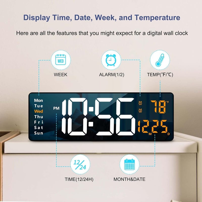SEVENSPACE Digital Alarm Clock Wall Table Clock Large Display162 Inch Large LED Digital Clock with Remote ControlAutomatic Brightness Dimmer Big Clock with Date Week Temperature