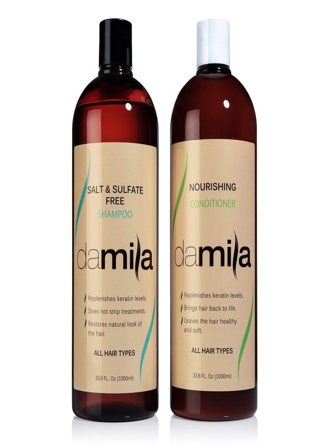 Damila Salt & Sulfate Free Shampoo & Conditioner for Keratin and Color Treated Hair - Professional Keratin Value Pack for Damaged, Frizzy, Curly, Dry & Thin Hair - Shampoo Sin Sal - 33.8 Fl Oz - Image 1