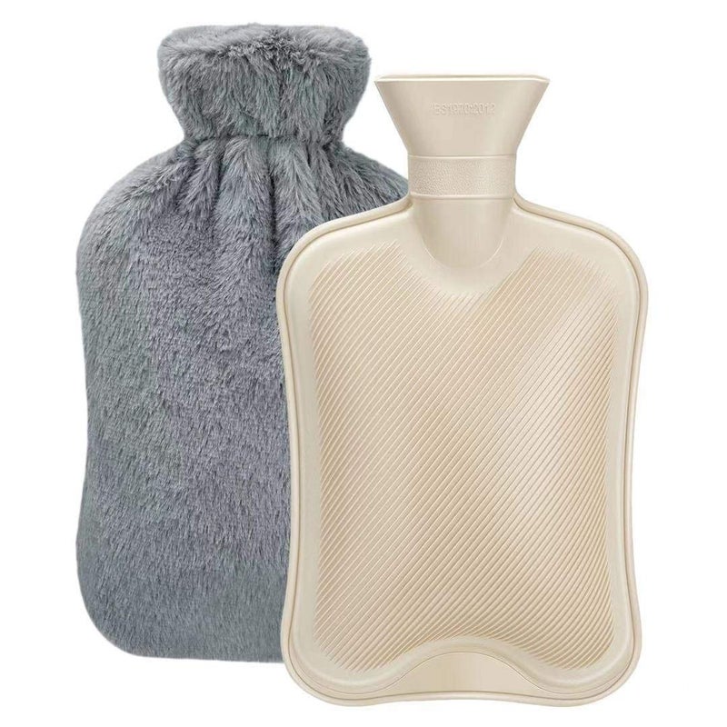Hot Water Bottle Rubber with Soft Cover 2 Liter Fythao Hot Water Bag for Cramps Neck Shoulders Pain Relief Dark Gray