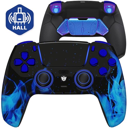 HEXGAMING RIVAL PRO Hall Effect Wireless Controller Compatible with ps5-4 Back Buttons, Mouse-Click Hair Triggers, Interchangeable Thumbsticks - Blue Flames - Image 1