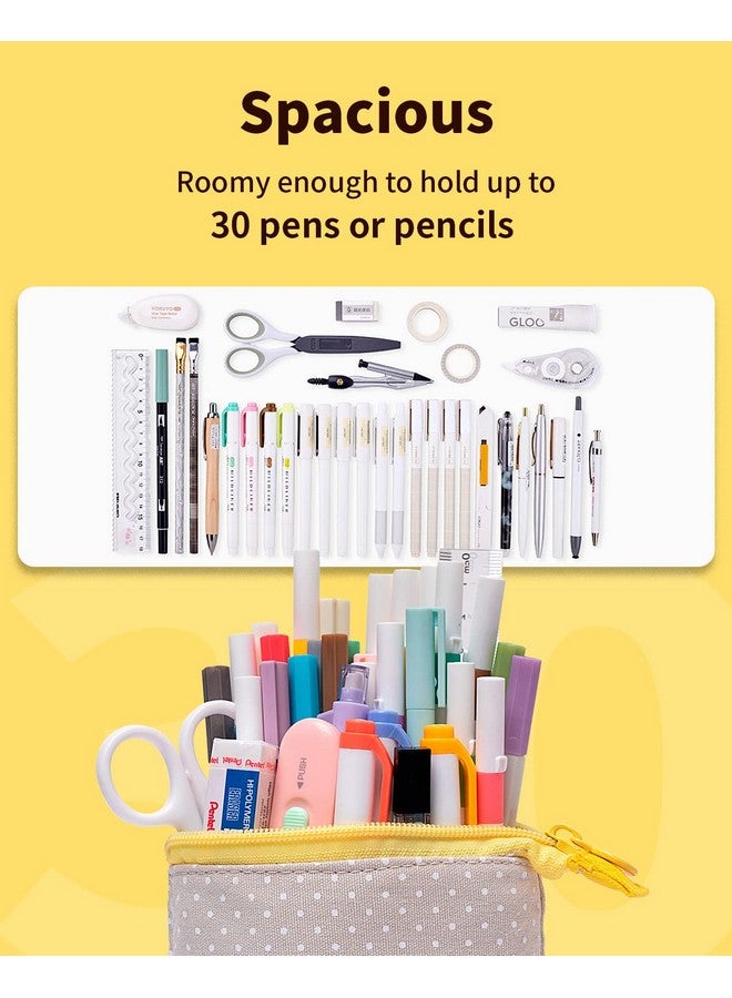 Sooez Pop Up Pencil Case Cute Stand Up Pencil Pouch Portable Pen Pouch Telescopic Pencil Holder Kawaii Standing Pencil Bag Spacious Pencil Pouch For School Office Supplies (Yellow) - Image 3