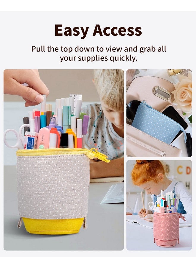 Sooez Pop Up Pencil Case Cute Stand Up Pencil Pouch Portable Pen Pouch Telescopic Pencil Holder Kawaii Standing Pencil Bag Spacious Pencil Pouch For School Office Supplies (Yellow) - Image 4