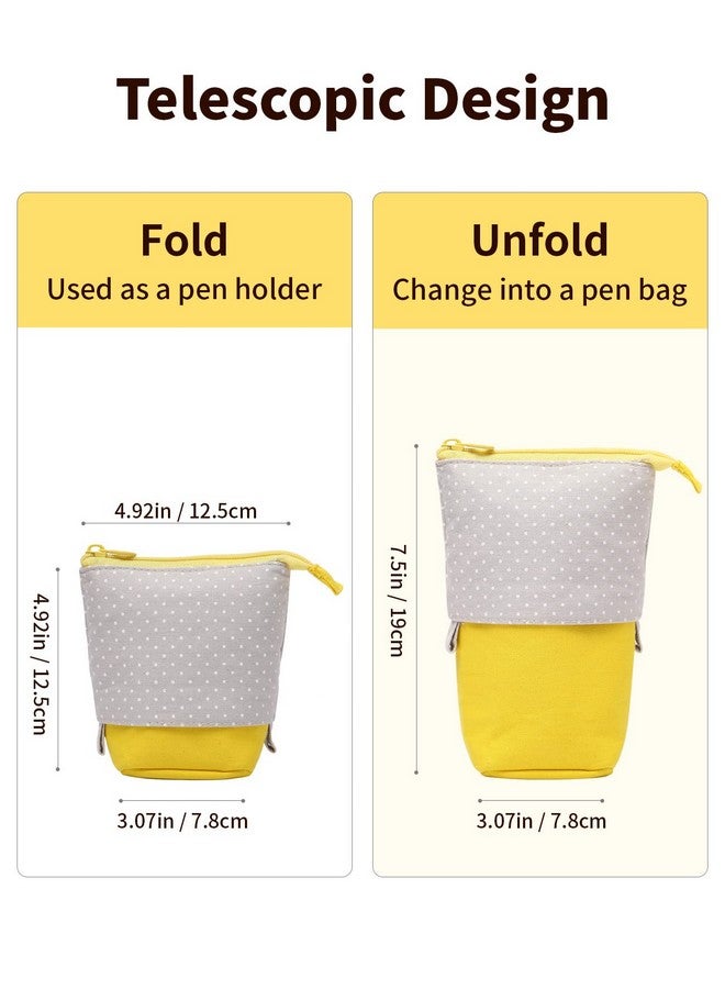 Sooez Pop Up Pencil Case Cute Stand Up Pencil Pouch Portable Pen Pouch Telescopic Pencil Holder Kawaii Standing Pencil Bag Spacious Pencil Pouch For School Office Supplies (Yellow) - Image 2