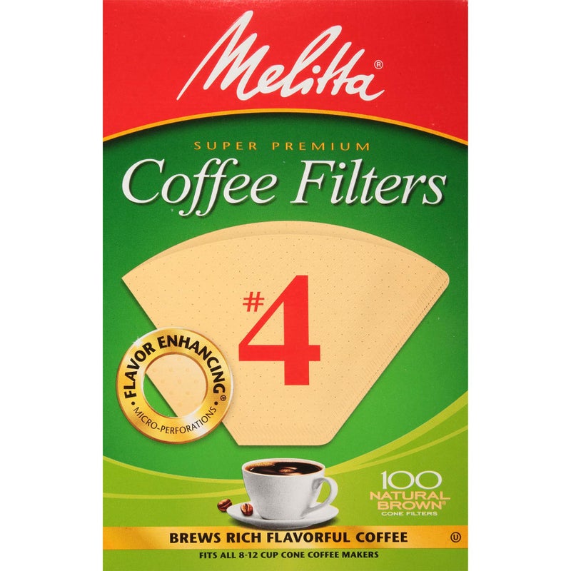 Melitta 4 Cone Coffee Filters Unbleached Natural Brown 100 Total Filters Count Packaging May Vary