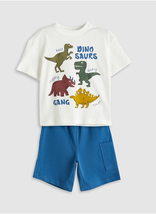 LC WAIKIKI Dinosaur Print Boy T-Shirt and Shorts 2 Pack Summer  - Image 1