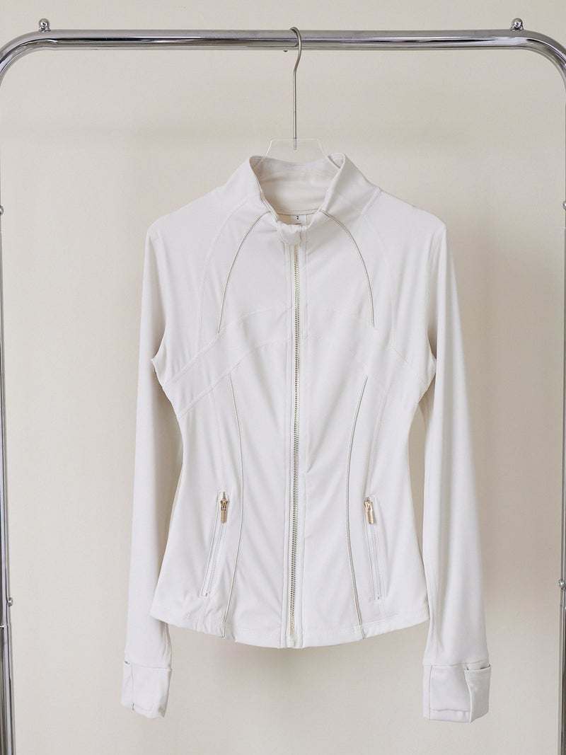 Generic Flash Collar Jacket Yoga Jacket Womens Slim-fit Slimming Long-sleeve Casual Sports Fitness Quick-drying Breathable Top 900 white protein 