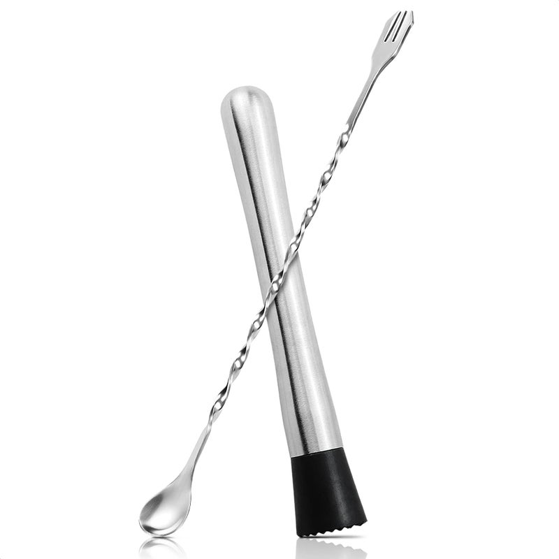 LAGARTO Stainless Steel Stir Spoon Muddler for Cocktails Set - Muddler Old Fashioned Cocktail Kit Ice Crusher Bar Spoon Cocktail Mixing Spoon - Fruit Crusher Mojito Mix Cocktail Shaker Coffee Bar Accessories - Image 1