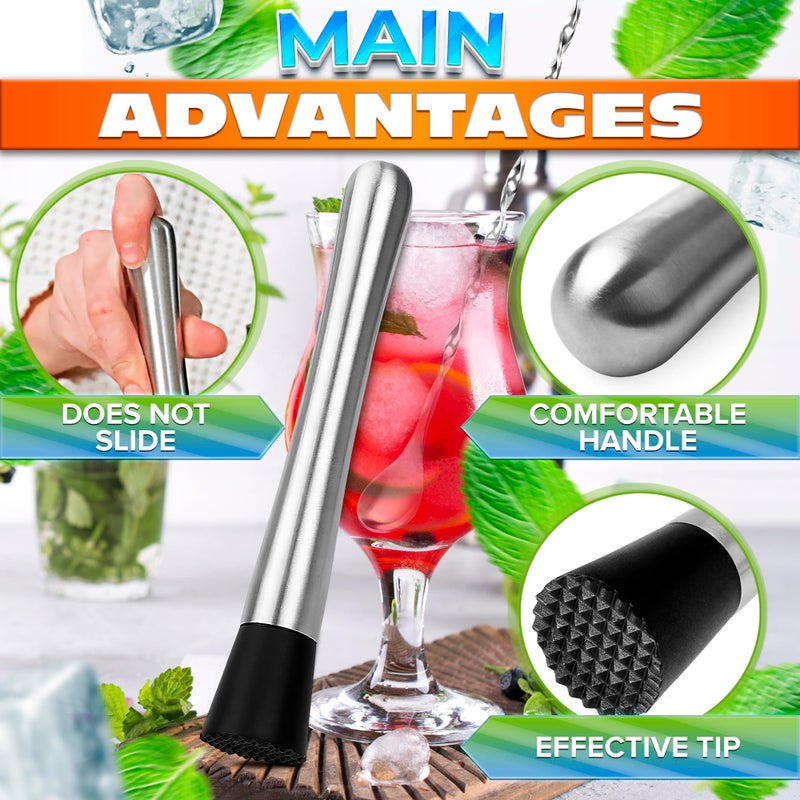 LAGARTO Stainless Steel Stir Spoon Muddler for Cocktails Set - Muddler Old Fashioned Cocktail Kit Ice Crusher Bar Spoon Cocktail Mixing Spoon - Fruit Crusher Mojito Mix Cocktail Shaker Coffee Bar Accessories - Image 4