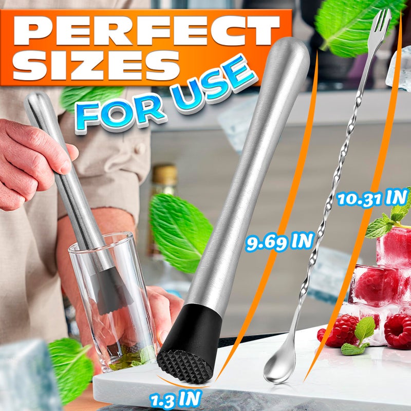 LAGARTO Stainless Steel Stir Spoon Muddler for Cocktails Set - Muddler Old Fashioned Cocktail Kit Ice Crusher Bar Spoon Cocktail Mixing Spoon - Fruit Crusher Mojito Mix Cocktail Shaker Coffee Bar Accessories - Image 2