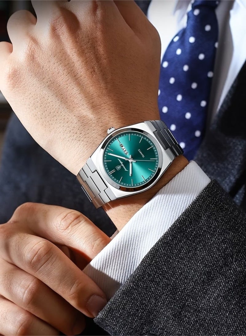 پوداجار ساعة فاخرة للرجال، مقاومة للماء، مضيئة، تعرض التاريخ والأسبوع، مصنوعة من الفولاذ المقاوم للصدأ، بتصميم كلاسيكي أنيق، ساعة رجالية كاجوال، تعمل بحركة كوارتز. - Image 3