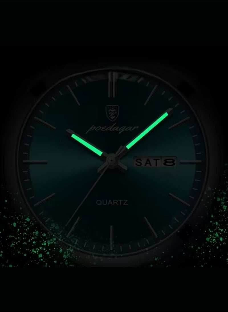 پوداجار ساعة فاخرة للرجال، مقاومة للماء، مضيئة، تعرض التاريخ والأسبوع، مصنوعة من الفولاذ المقاوم للصدأ، بتصميم كلاسيكي أنيق، ساعة رجالية كاجوال، تعمل بحركة كوارتز. - Image 5