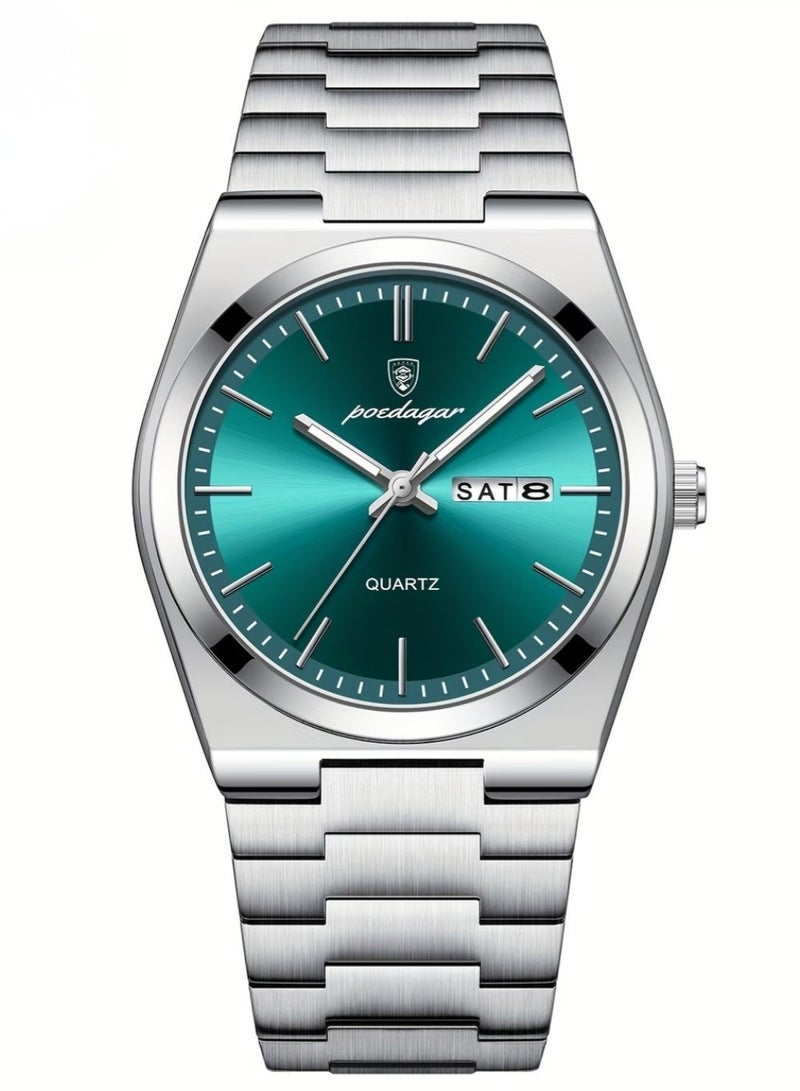 پوداجار ساعة فاخرة للرجال، مقاومة للماء، مضيئة، تعرض التاريخ والأسبوع، مصنوعة من الفولاذ المقاوم للصدأ، بتصميم كلاسيكي أنيق، ساعة رجالية كاجوال، تعمل بحركة كوارتز. - Image 1