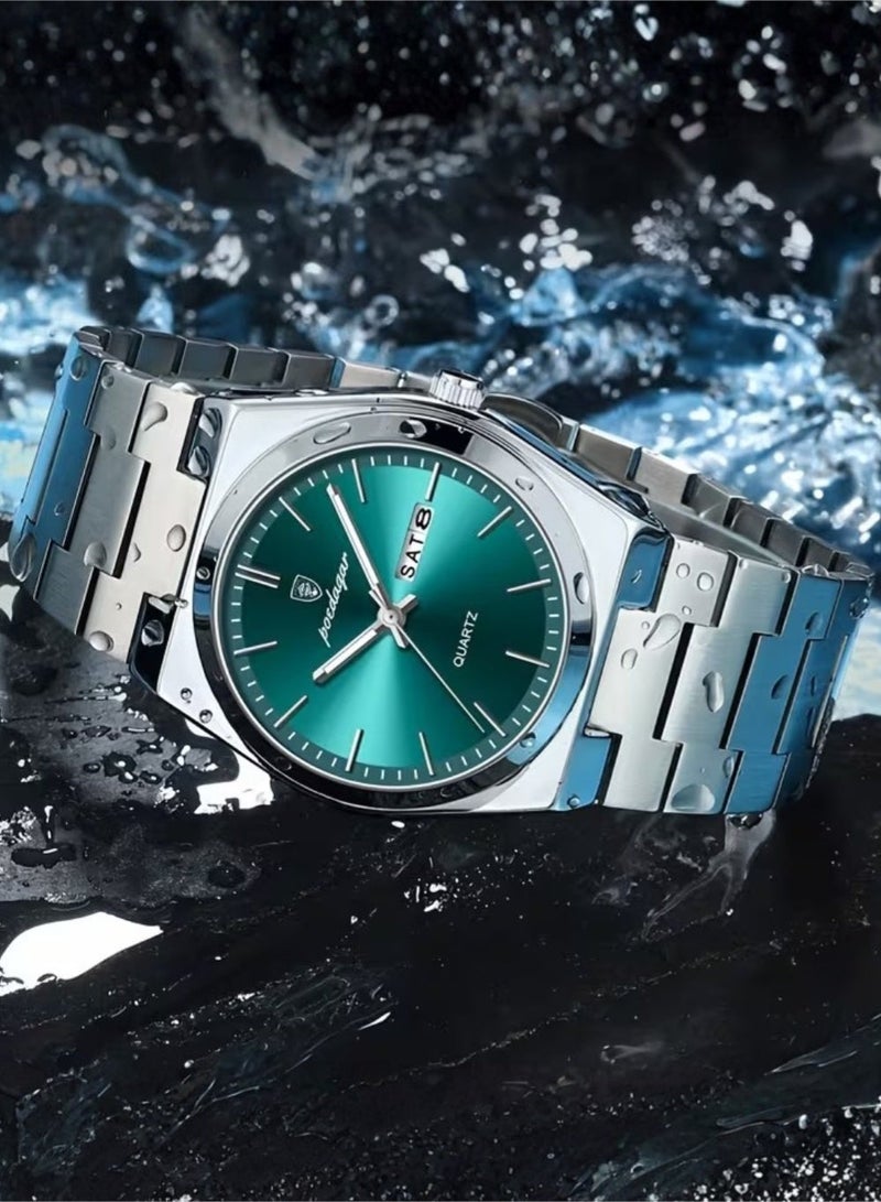 پوداجار ساعة فاخرة للرجال، مقاومة للماء، مضيئة، تعرض التاريخ والأسبوع، مصنوعة من الفولاذ المقاوم للصدأ، بتصميم كلاسيكي أنيق، ساعة رجالية كاجوال، تعمل بحركة كوارتز. - Image 4