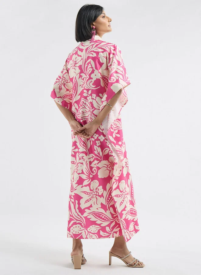 Splash FAV All-Over Floral Print Kaftan Dress with Collar