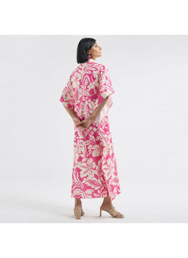 FAV All-Over Floral Print Kaftan Dress with Collar  - Image 3