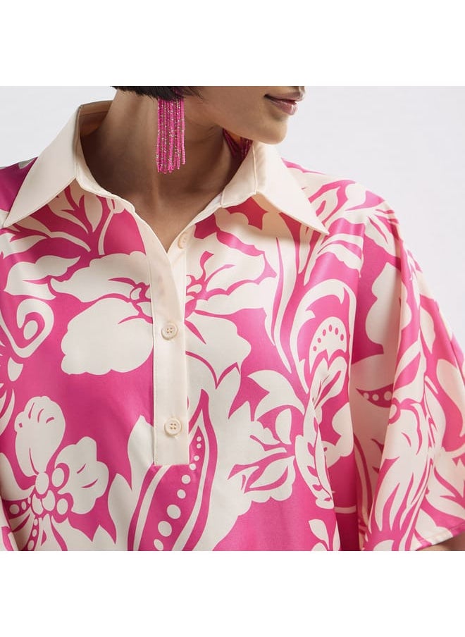 FAV All-Over Floral Print Kaftan Dress with Collar  - Image 4