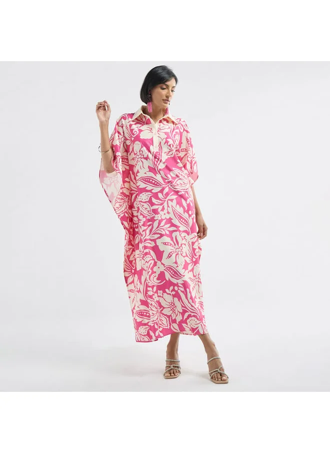 FAV All-Over Floral Print Kaftan Dress with Collar