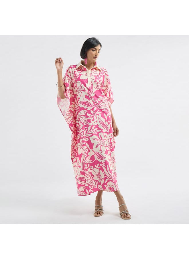 FAV All-Over Floral Print Kaftan Dress with Collar  - Image 2