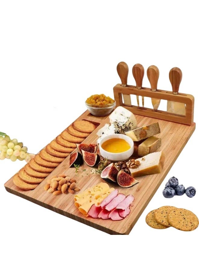 general Bamboo cutting board, bread, fruit, vegetable, butter, cheese, cheese board, knife and fork, four-piece cutting board set - Image 1