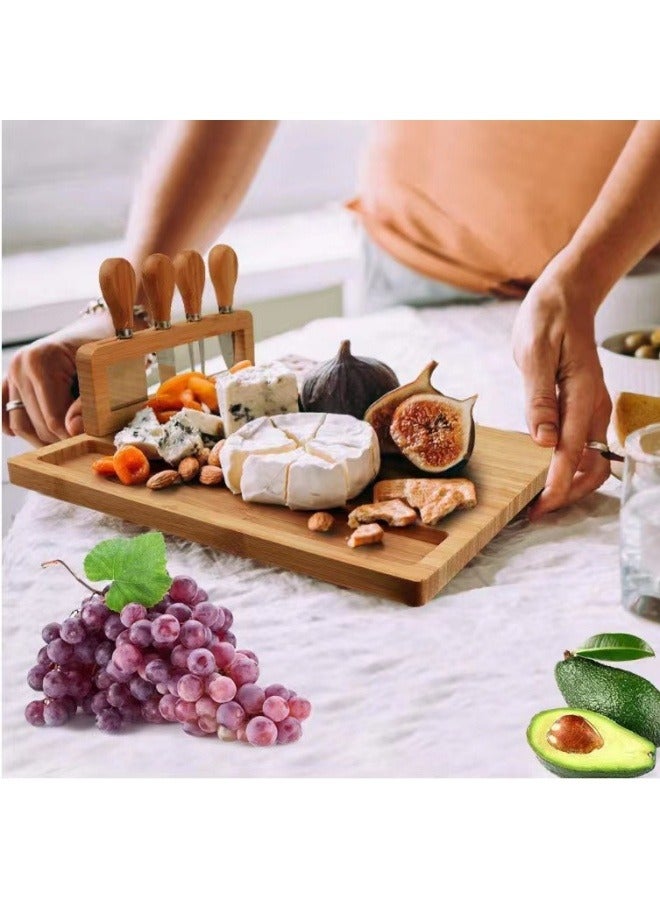 general Bamboo cutting board, bread, fruit, vegetable, butter, cheese, cheese board, knife and fork, four-piece cutting board set - Image 2