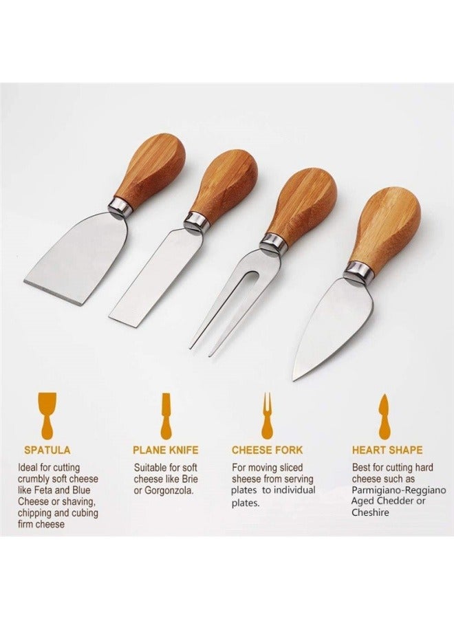 general Bamboo cutting board, bread, fruit, vegetable, butter, cheese, cheese board, knife and fork, four-piece cutting board set - Image 3