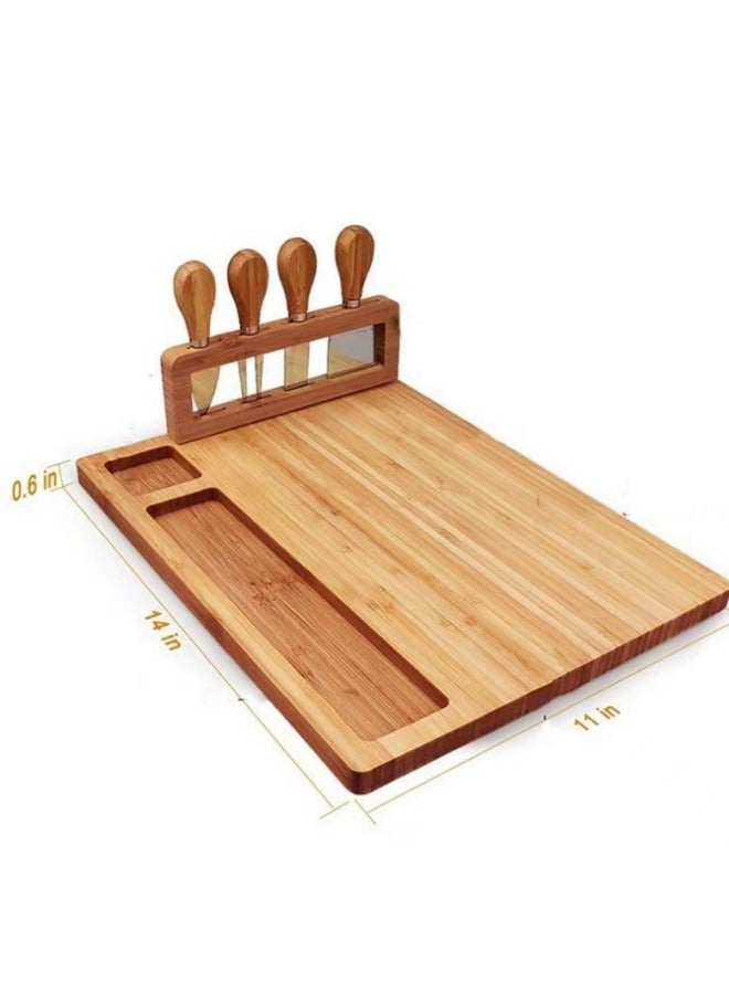 general Bamboo cutting board, bread, fruit, vegetable, butter, cheese, cheese board, knife and fork, four-piece cutting board set - Image 4
