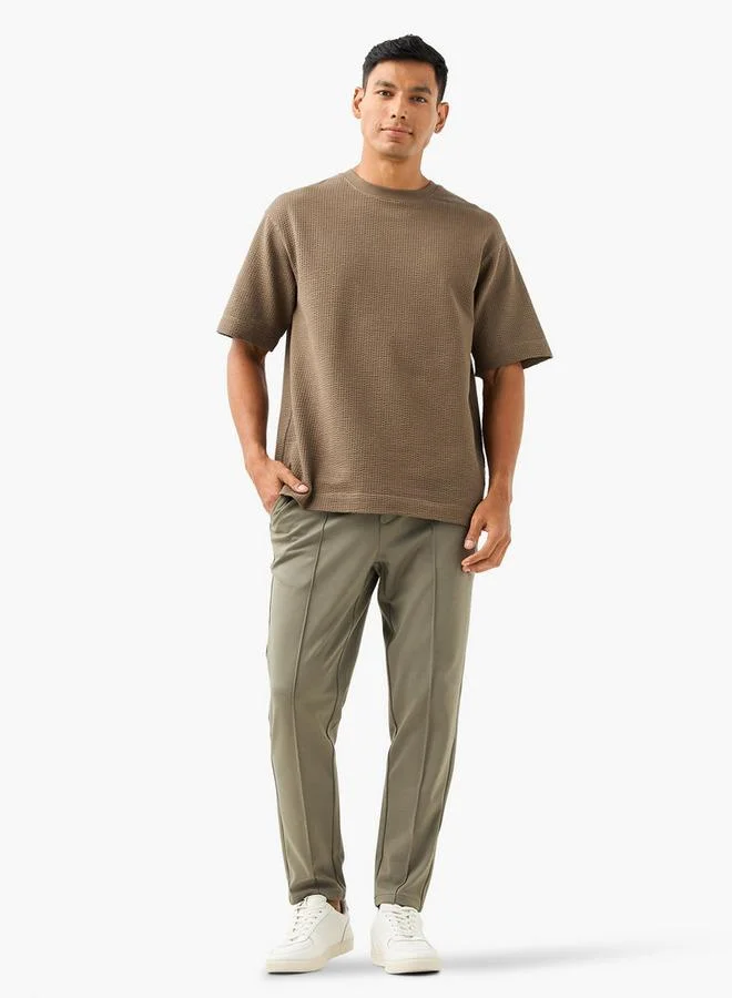 Iconic Iconic Waffle Textured T-shirt with Crew Neck and Short Sleeves