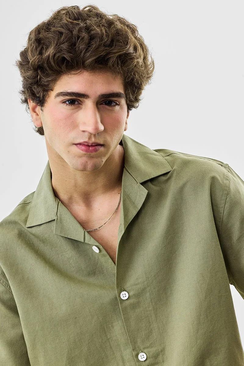SNITCH Cuban Collar Linen Blend Shirt