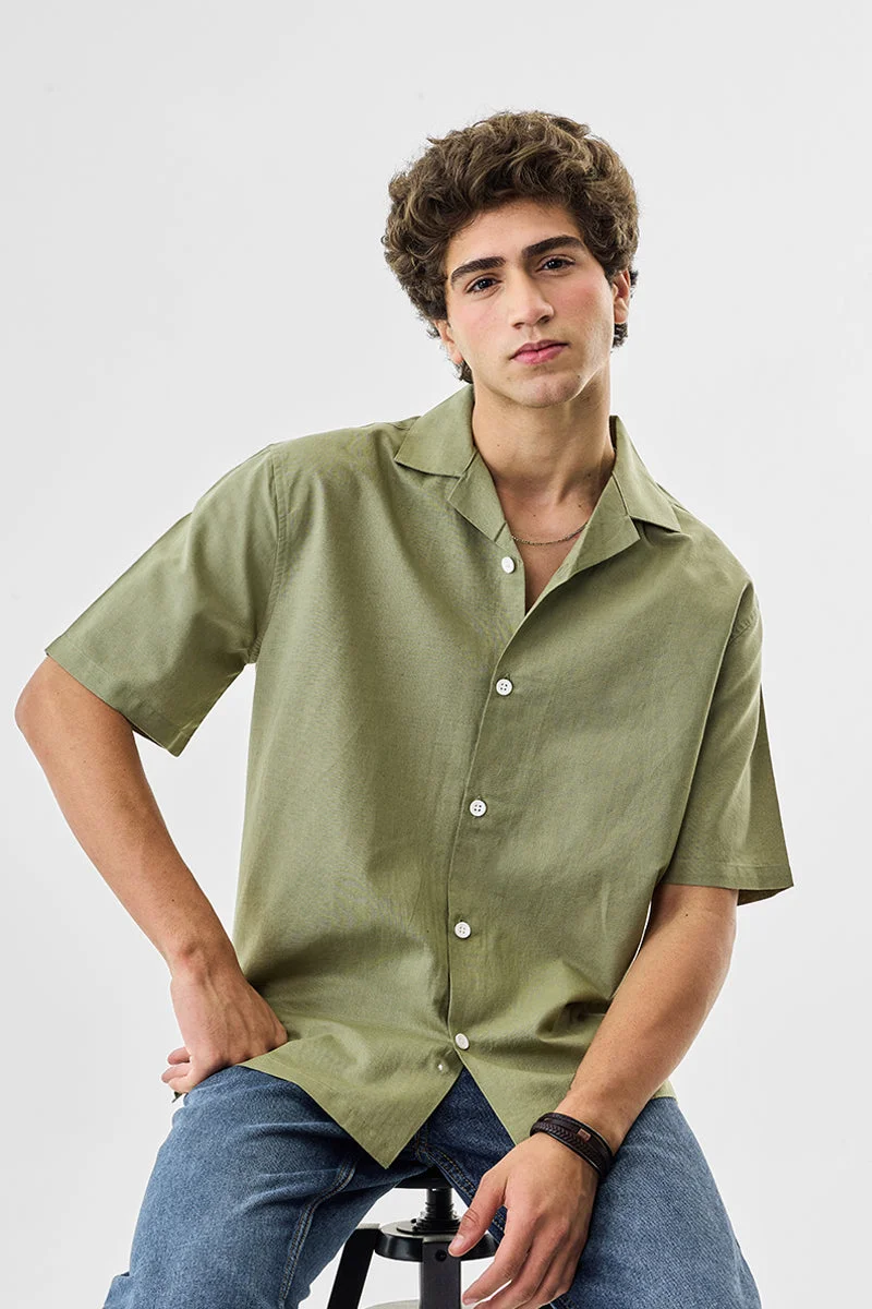 سنيتش قميص بياقة كوبية من مزيج الكتان