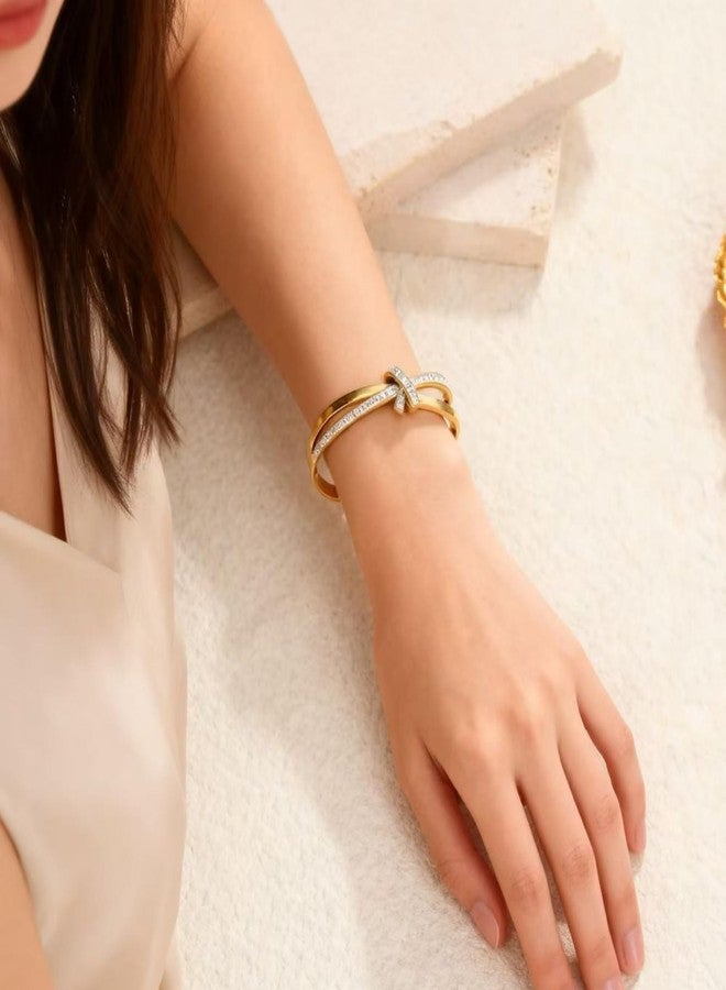 MONOZO Women's Stainless Steel Cuff Bracelet Anti Tarnish Cuff Bracelet | 18k Gold Plated Kada Bangle for Women & Girls (CB05) - Image 3