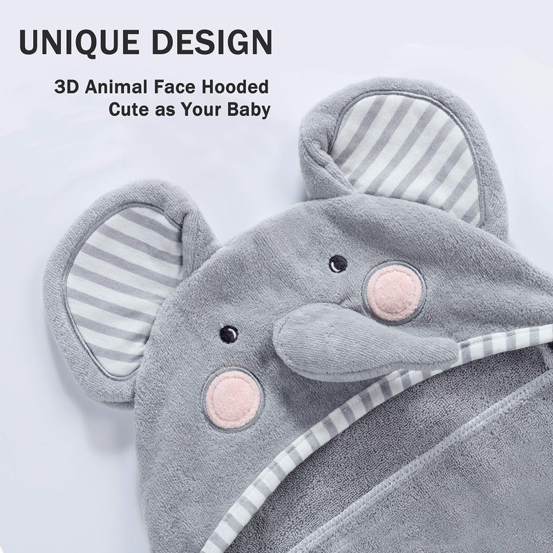 Tbezy Baby Hooded Towel With Unique Animal Design Ultra Soft Thick Cotton Bath Towel For Newborn (Hippo) - Image 5
