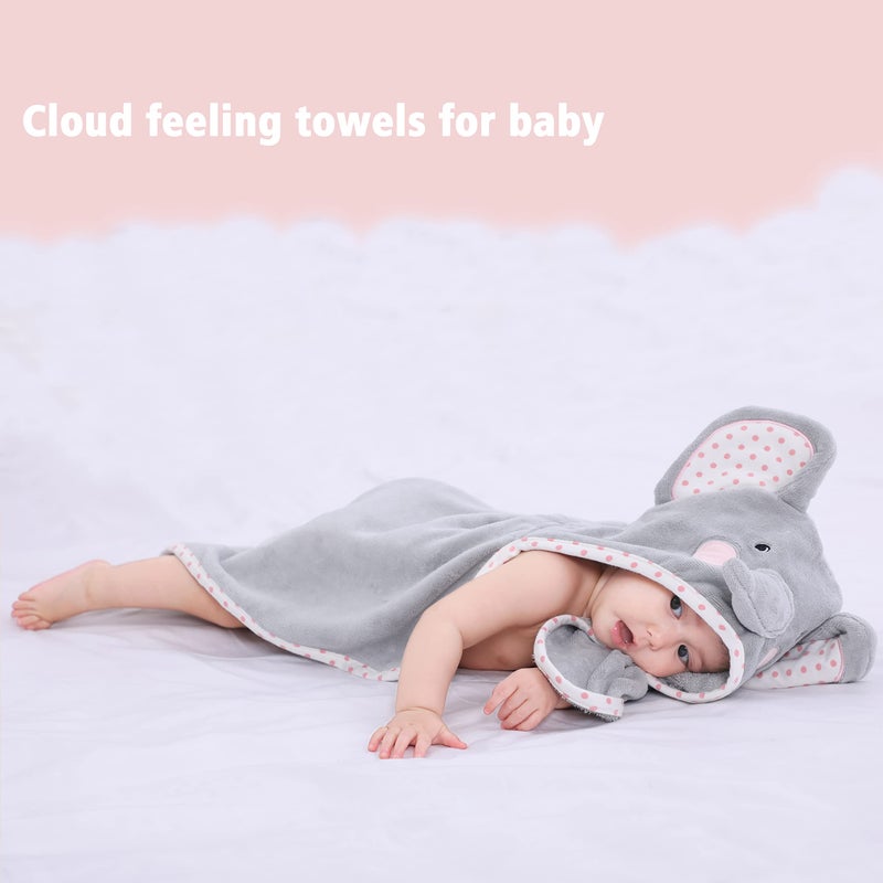 Tbezy Baby Hooded Towel With Unique Animal Design Ultra Soft Thick Cotton Bath Towel For Newborn (Hippo) - Image 2