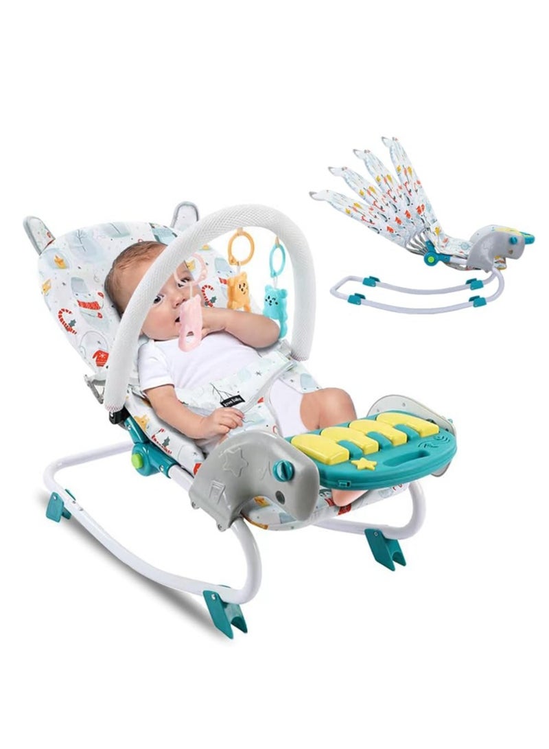 0TO1 TECH Baby Rocking Chair, Multi-Function Music Bed Lightweight Foldable Children Rocking,  Multi-Position Recline, Safety Belt and Removable nursery Toys for newborn Boy Girl - Image 1