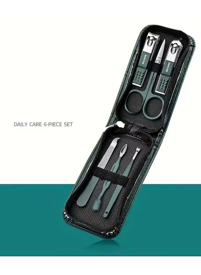 Goolsky - Luxury Portable Manicure Pedicure Set Glossy Black Nail Cutting Kit Personal Care Tools Eyebrow Scissors New 6pcs - Image 1
