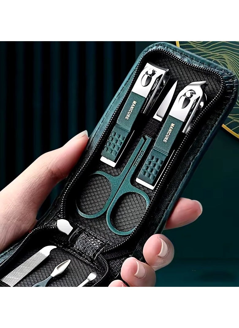 Goolsky - Luxury Portable Manicure Pedicure Set Glossy Black Nail Cutting Kit Personal Care Tools Eyebrow Scissors New 6pcs - Image 1
